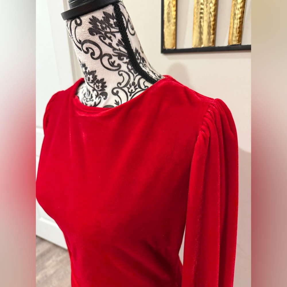 Aura Red Velvet Dress - Picture 2 of 8